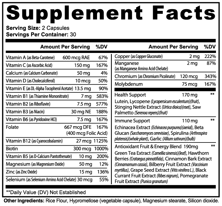 Complete Multivitamin Immunity Boost 60 Count Capsules