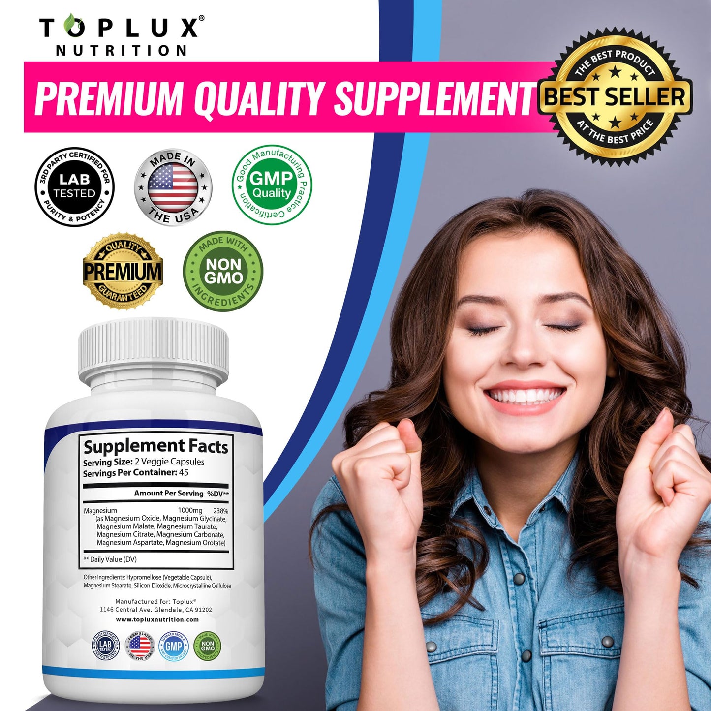 Magnesium Complex 1000mg Vegan Muscle Recovery Supplement