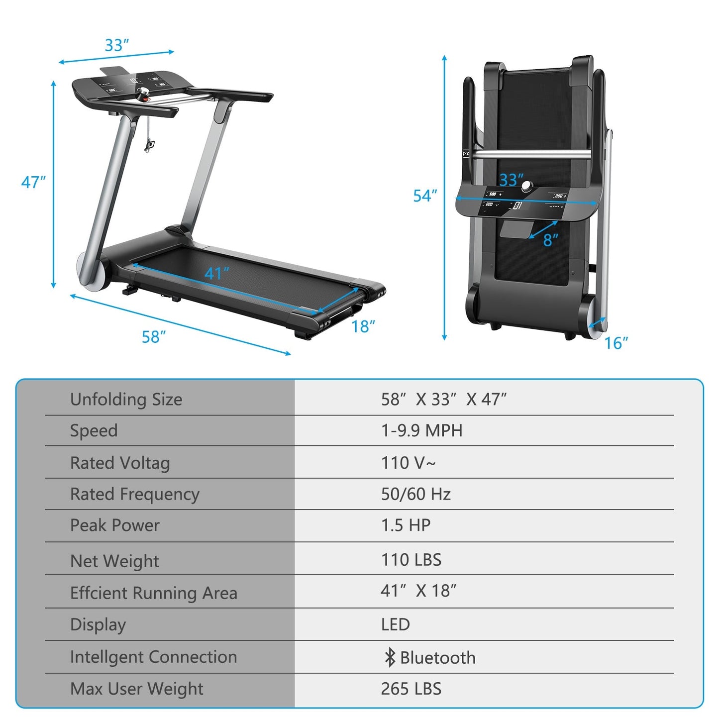 Italian Folding Treadmill With Heart Rate Belt