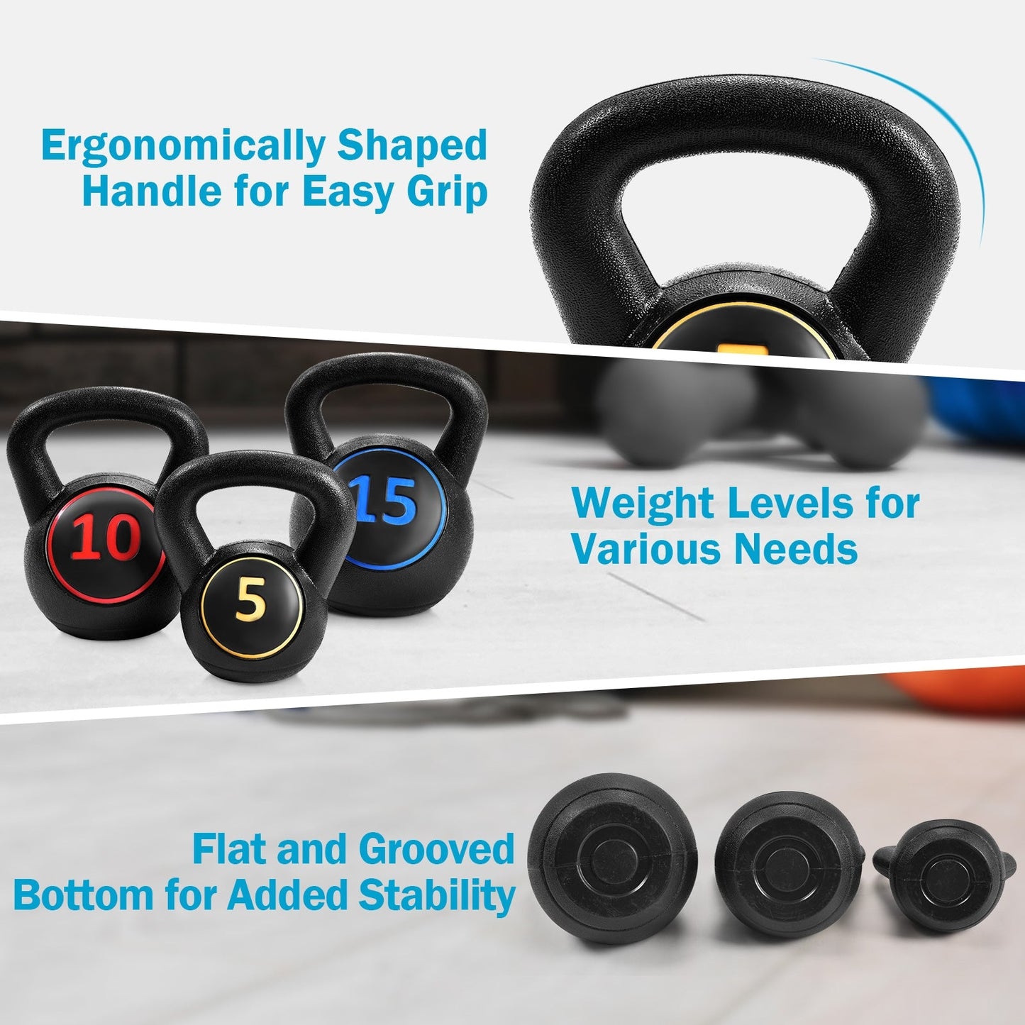 3 Piece 5 10 15lb Kettlebell Weight Set