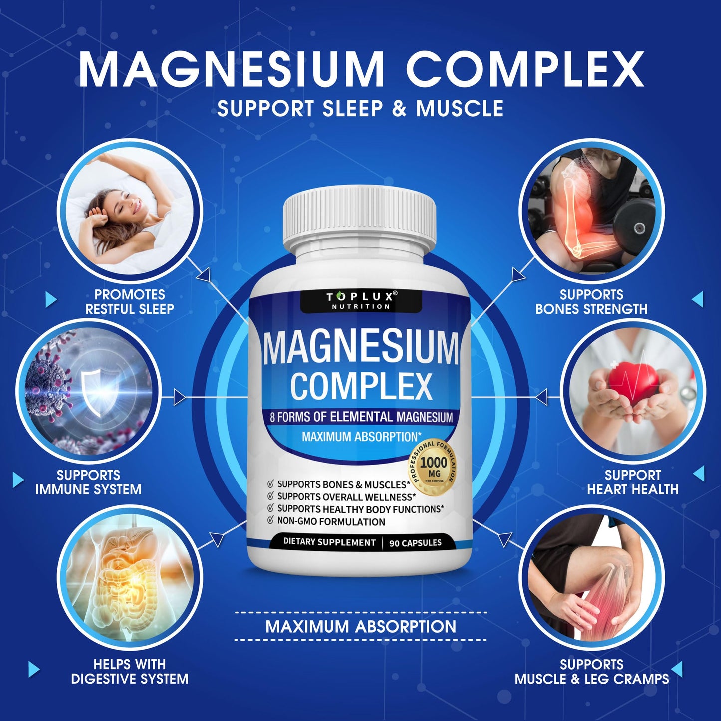 Magnesium Complex 1000mg Vegan Muscle Recovery Supplement