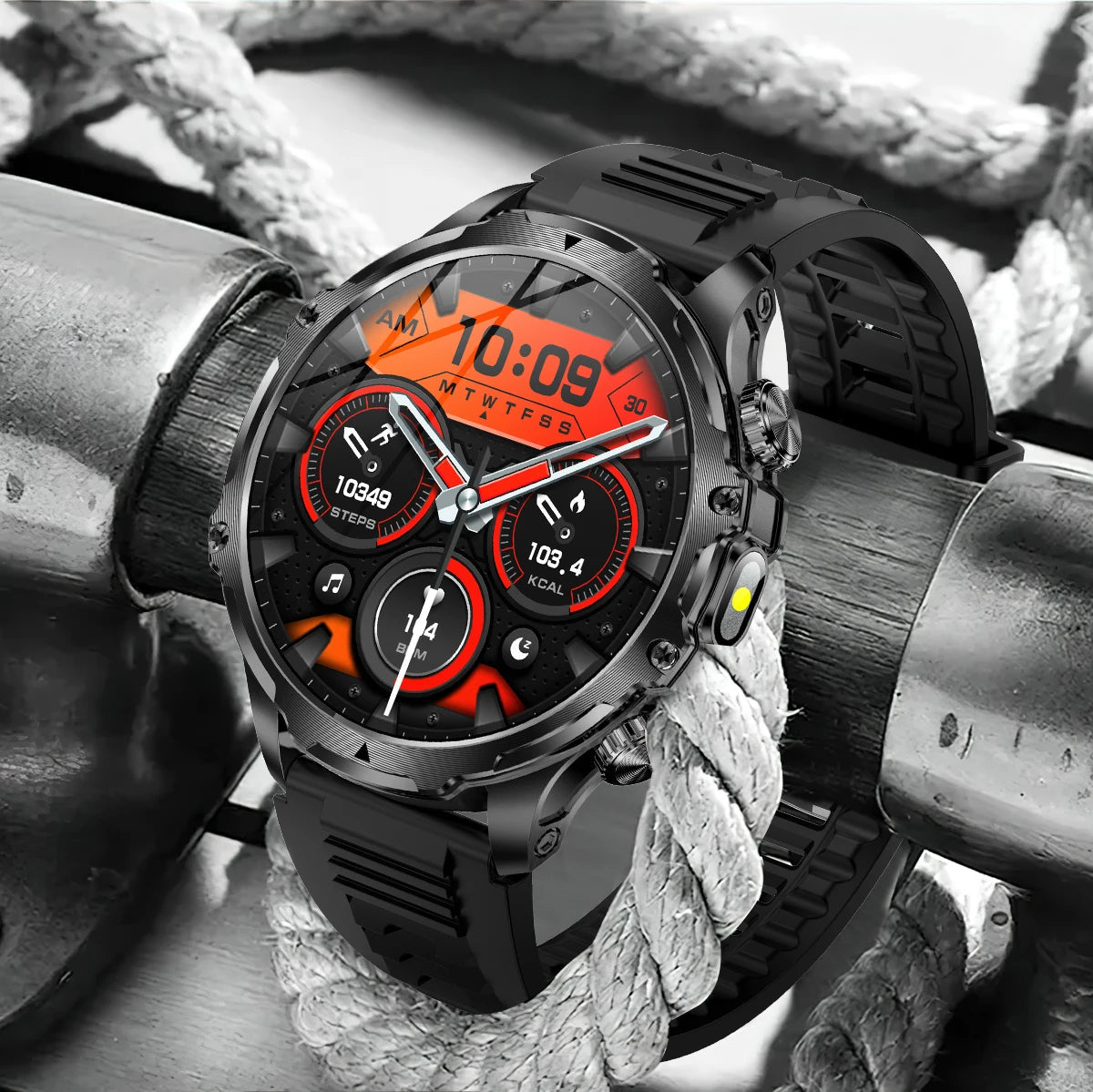 AK75 Smartwatch Flashlight Outdoor Fitness Tracker BT Calling