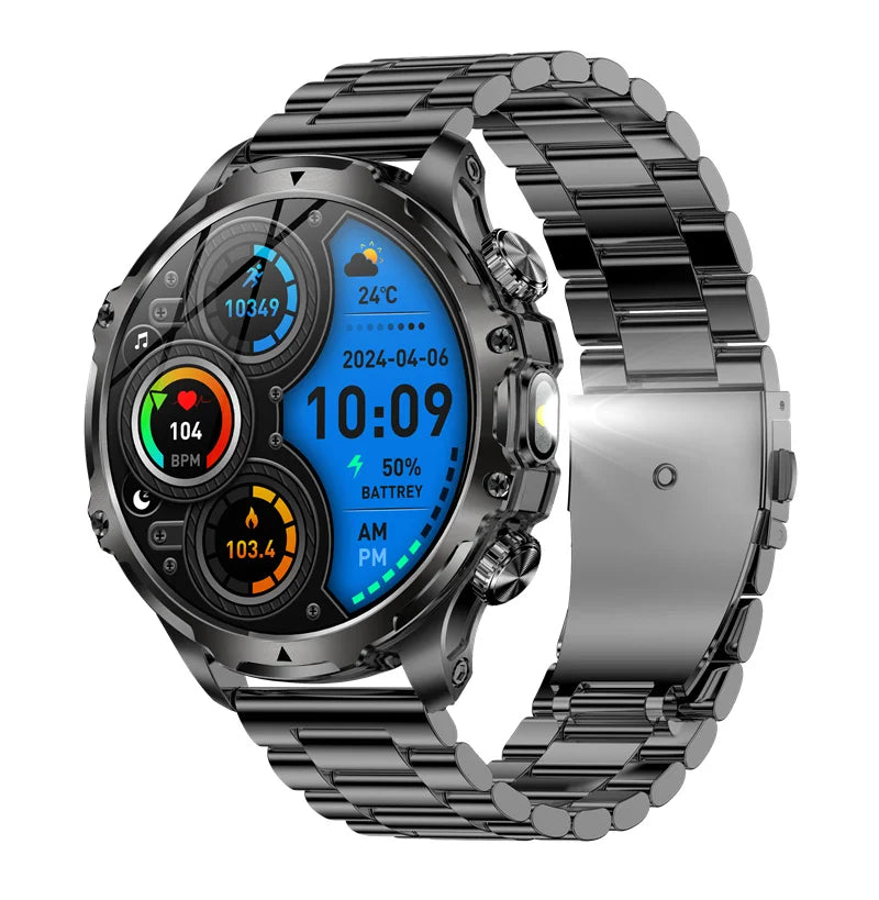 AK75 Smartwatch Flashlight Outdoor Fitness Tracker BT Calling
