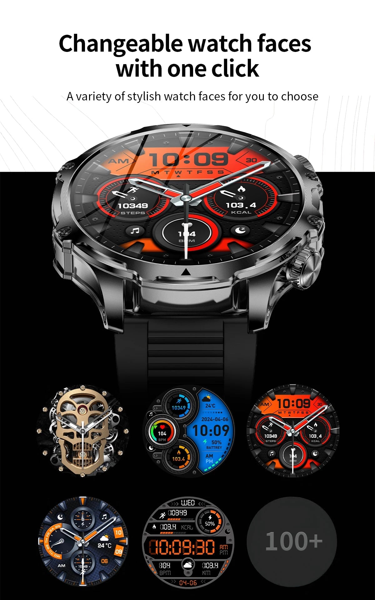 AK75 Smartwatch Flashlight Outdoor Fitness Tracker BT Calling