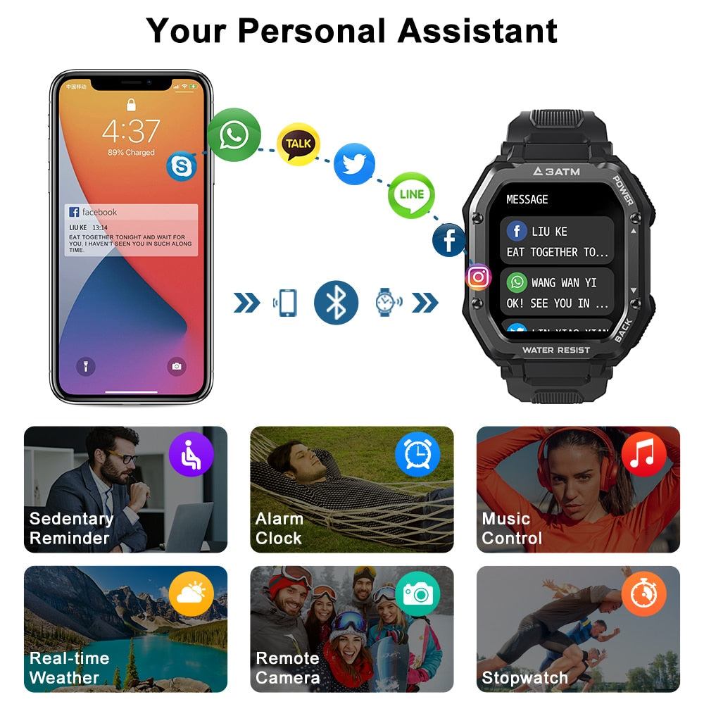 Rugged Smartwatch Men Outdoor Fitness Tracker