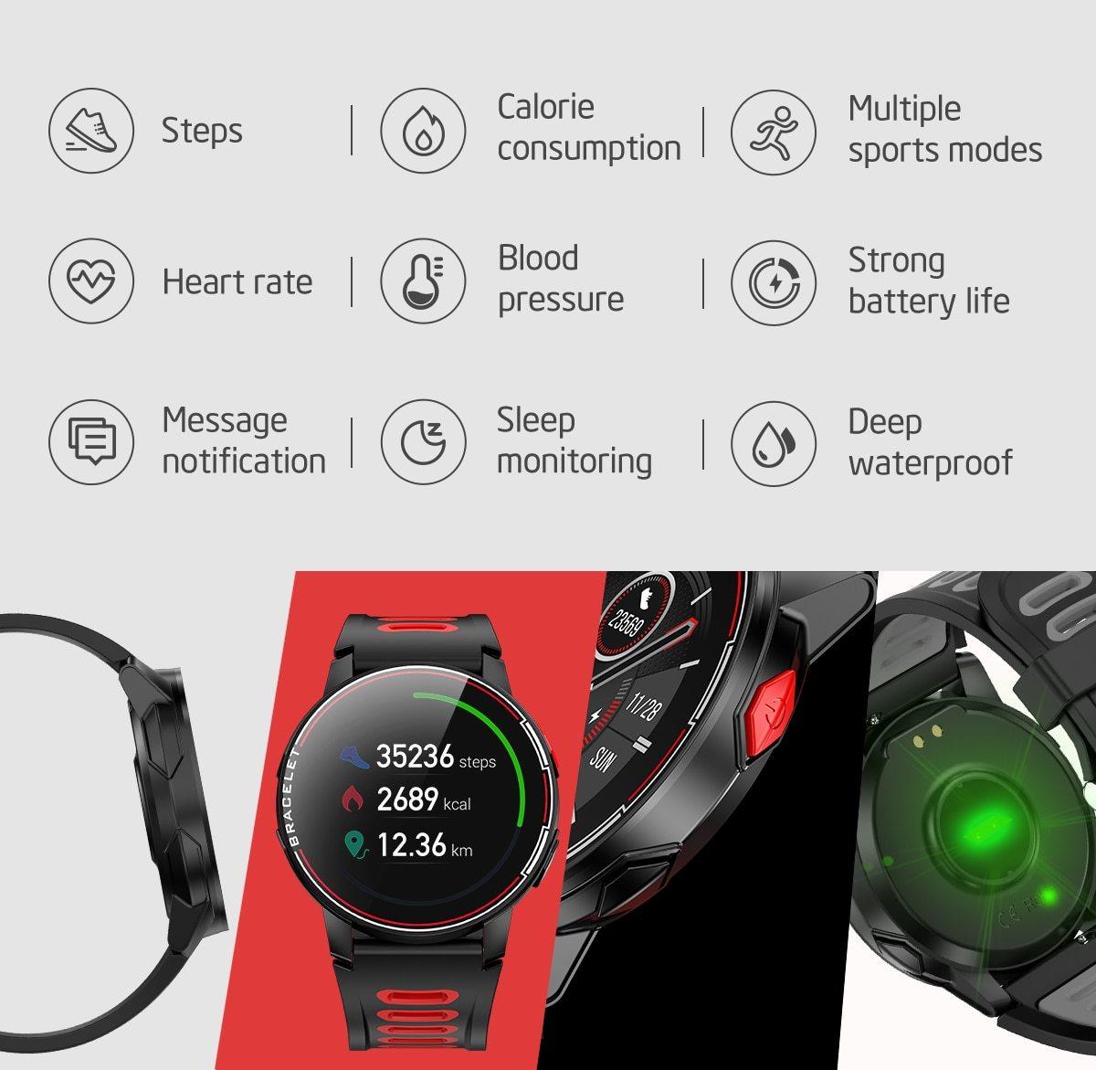 Professional IP68 Waterproof Bluetooth Fitness Smartwatch Tracker