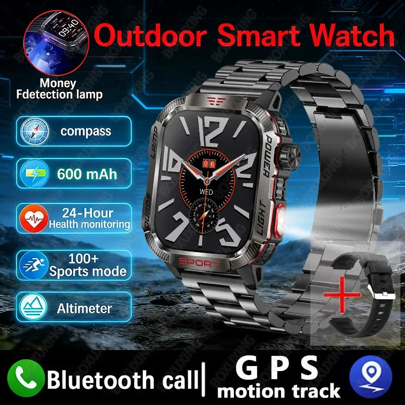 2026 New LED flashlight Military Smart Watch Men IP68 GPS Outdoor Sports Fitness Tracker Health Monitor 2.01" BT Call Smartwatch