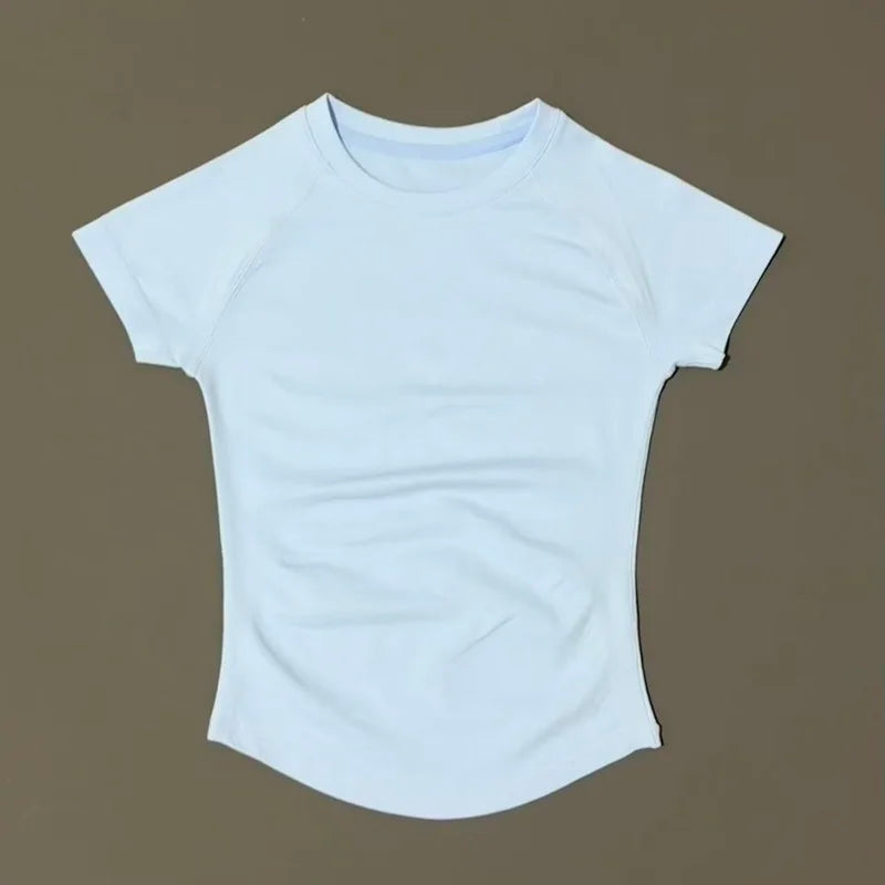 HISTELLO Sports Short Sleeve Top Women Gym Yoga Top Workout Clothes Sports T Shirt Fitness Activewear Running Tight Tops