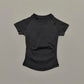HISTELLO Sports Short Sleeve Top Women Gym Yoga Top Workout Clothes Sports T Shirt Fitness Activewear Running Tight Tops