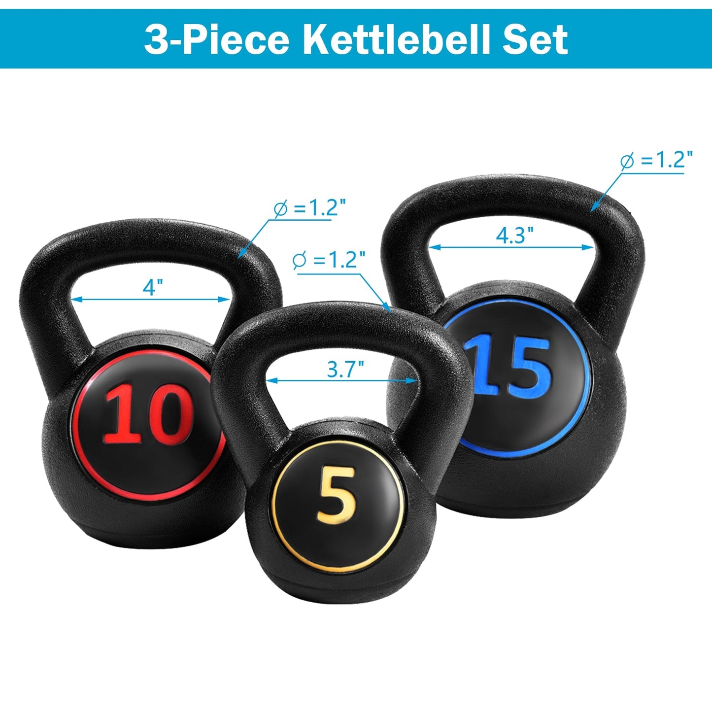 3 Piece 5 10 15lb Kettlebell Weight Set